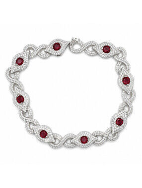 10.89ct Ruby Red Moissanite Evil Eye Bracelet 925 Sterling Silver Tennis NEW !!